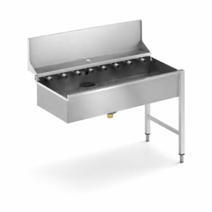 Rollerconveyor, deep basin, splash back